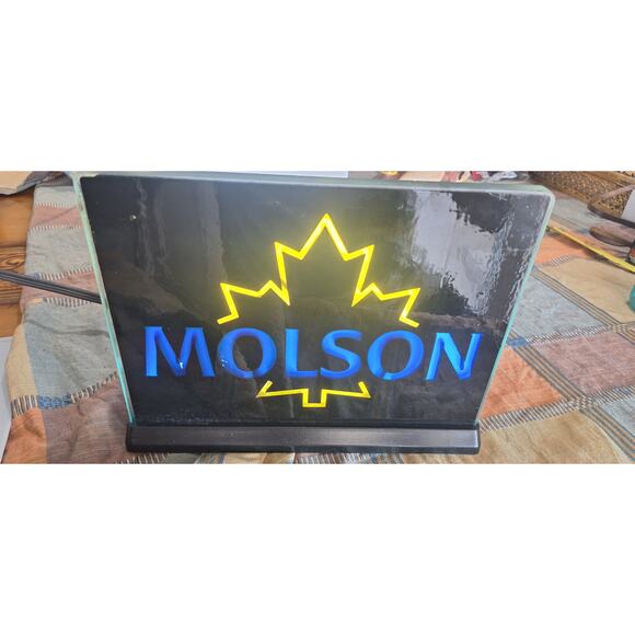 Electriglas- Molson table top light-up beer sign- blue/yellow- works great. - Picture 1 of 6